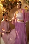 BAIDEHI_Purple Blouse Bamber Silk Embroidery Scallop Blouse Halter Neck And Lehenga Set _Online_at_Aza_Fashions