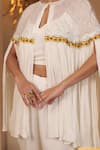 Buy_BAIDEHI_White Chinon Georgette Embroidery Cut-dana Cape Round Pearl And Palazzo Set _Online_at_Aza_Fashions