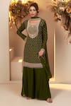 Buy_BAIDEHI_Green Kurta Chinon Georgette Embroidery Seuins Round Neck Floret Sharara Set _at_Aza_Fashions