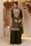 Buy_BAIDEHI_Green Kurta Chinon Georgette Embroidery Seuins Round Neck Floret Sharara Set 