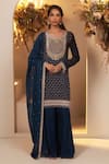 Buy_BAIDEHI_Blue Kurta Chinon Georgette Embroidery Seuins Round Floret Dabka Sharara Set _at_Aza_Fashions