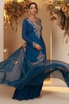 BAIDEHI_Blue Chinon Georgette Embroidery Dabka Round Neck Ornamental Kurta Sharara Set _Online_at_Aza_Fashions