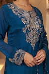 Buy_BAIDEHI_Blue Chinon Georgette Embroidery Dabka Round Neck Ornamental Kurta Sharara Set _Online_at_Aza_Fashions