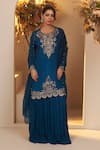 Shop_BAIDEHI_Blue Chinon Georgette Embroidery Dabka Round Neck Ornamental Kurta Sharara Set _Online_at_Aza_Fashions