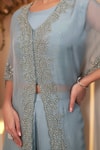 Shop_BAIDEHI_Blue Chinon Georgette Embroidery Pearl Cape V Neck Palazzo Set _Online_at_Aza_Fashions