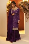 Buy_BAIDEHI_Purple Chinon Georgette Embroidered Bandhani Leheriya Print Kurta Sharara Set _at_Aza_Fashions