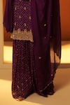 BAIDEHI_Purple Chinon Georgette Embroidered Bandhani Leheriya Print Kurta Sharara Set _Online_at_Aza_Fashions