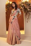 Buy_BAIDEHI_Pink Blouse Satin Silk Embroidered Pearl Hem Lehenga Saree Set With Waist Belt _Online_at_Aza_Fashions