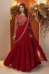 Buy_BAIDEHI_Red Georgette Embroidered Cutdana Round Rose Motif Saree Gown _at_Aza_Fashions