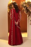 Shop_BAIDEHI_Red Georgette Embroidered Cutdana Round Rose Motif Hand Saree Gown _at_Aza_Fashions