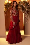 Buy_BAIDEHI_Red Georgette Embroidered Cutdana Round Rose Motif Hand Saree Gown _Online_at_Aza_Fashions