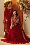 BAIDEHI_Red Georgette Embroidered Cutdana Round Rose Motif Hand Saree Gown _at_Aza_Fashions