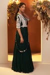 BAIDEHI_Green Georgette Embroidered Dabka Round Tiered Saree Gown With Waist Belt _Online_at_Aza_Fashions