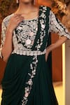 Buy_BAIDEHI_Green Georgette Embroidered Dabka Round Tiered Saree Gown With Waist Belt _Online_at_Aza_Fashions