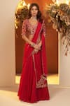 Buy_BAIDEHI_Red Blouse Bamber Silk Embroidered Resham Scallop Hem Lehenga Saree With B _at_Aza_Fashions