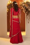 Shop_BAIDEHI_Red Blouse Bamber Silk Embroidered Resham Scallop Hem Lehenga Saree With _at_Aza_Fashions