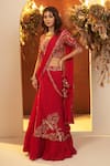 Buy_BAIDEHI_Red Blouse Bamber Silk Embroidered Resham Scallop Hem Lehenga Saree With _Online_at_Aza_Fashions