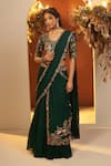 Buy_BAIDEHI_Green Blouse Bamber Silk Embroidered Resham Scallop Lehenga Saree With _at_Aza_Fashions