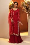 Buy_BAIDEHI_Red Kurta And Sharara Georgette Embroidered Sequin Round Zari Set _at_Aza_Fashions