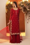 Buy_BAIDEHI_Red Kurta And Sharara Georgette Embroidered Sequin Round Zari Set _Online_at_Aza_Fashions