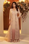 Buy_BAIDEHI_Beige Kurta And Palazzo Georgette Embroidered Cutdana Round Attached Jacket Set _at_Aza_Fashions