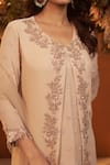 Buy_BAIDEHI_Beige Kurta And Palazzo Georgette Embroidered Cutdana Round Attached Jacket Set _Online_at_Aza_Fashions