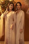 BAIDEHI_Beige Kurta And Palazzo Georgette Embroidered Cutdana Round Attached Jacket Set _at_Aza_Fashions