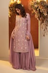 Buy_BAIDEHI_Purple Kurta Tissue Silk Embroidered Cutdana Round Sequin Sharara Set _at_Aza_Fashions