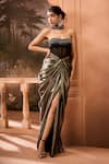 Buy_SAANJH BY LEA_Grey Luxe Metallic Satin Embroidery Crystals Cutwork Corset With Draped Skirt _at_Aza_Fashions