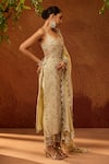 Buy_SAANJH BY LEA_Green Luxe Zora Silk Embroidery Geometric Scoop Pearl Tie Up Kurta And Pant Set _Online_at_Aza_Fashions