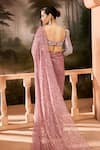 Shop_SAANJH BY LEA_Pink Luxe Armani Satin Embroidery Beads Sequin Pre-draped Saree With Blouse _at_Aza_Fashions