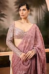 Shop_SAANJH BY LEA_Pink Luxe Armani Satin Embroidery Beads Sequin Pre-draped Saree With Blouse _Online_at_Aza_Fashions