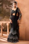 Buy_SAANJH BY LEA_Black Rich Satin Embroidery Crystals Sweetheart Pre-draped Saree With Blouse _at_Aza_Fashions