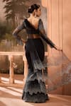 Shop_SAANJH BY LEA_Black Rich Satin Embroidery Crystals Sweetheart Pre-draped Saree With Blouse _at_Aza_Fashions