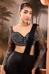 SAANJH BY LEA_Black Rich Satin Embroidery Crystals Sweetheart Pre-draped Saree With Blouse _Online_at_Aza_Fashions