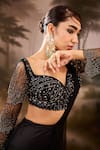 Buy_SAANJH BY LEA_Black Rich Satin Embroidery Crystals Sweetheart Pre-draped Saree With Blouse _Online_at_Aza_Fashions