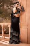 Shop_SAANJH BY LEA_Black Rich Satin Embroidery Crystals Sweetheart Pre-draped Saree With Blouse _Online_at_Aza_Fashions