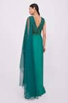 Shop_RAISHMA_Green Satin Embroidery Sequins V-neck Anaya Pleats Draped Gown _at_Aza_Fashions