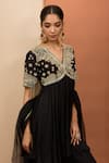 Buy_Neha Khullar_Black Viscose Chiffon Hand Embroidery Zardozi V Neck Short Anarkali Sharara Set _Online_at_Aza_Fashions