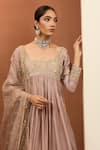 Shop_Neha Khullar_Pink Chanderi Silk Hand Embroidery Sequins Paan Neck Anarkali With Dupatta _at_Aza_Fashions