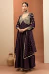 Buy_Neha Khullar_Purple Chanderi Silk Hand Embroidery Zardozi Paan Neck Anarkali With Dupatta _at_Aza_Fashions