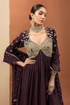 Shop_Neha Khullar_Purple Chanderi Silk Hand Embroidery Zardozi Paan Neck Anarkali With Dupatta _at_Aza_Fashions