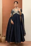 Buy_Neha Khullar_Blue Chanderi Silk Hand Embroidery Zardozi V Neck Anarkali With Dupatta _at_Aza_Fashions