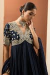 Shop_Neha Khullar_Blue Chanderi Silk Hand Embroidery Zardozi V Neck Anarkali With Dupatta _at_Aza_Fashions