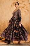 Blooming Threads_Black Anarkali Cotton Silk Hand Embroidered Floral Leaf Jaal Print Set _Online_at_Aza_Fashions