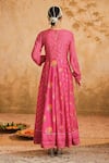 Shop_Blooming Threads_Pink Anarkali Cotton Silk Hand Embroidered Floral Leaf Jaal Print Set _at_Aza_Fashions