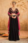 Buy_Blooming Threads_Black Lehenga Organza Hand Embroidered Floral Leaf Sequin Coin Placed Set _at_Aza_Fashions