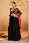 Buy_Blooming Threads_Black Lehenga Organza Hand Embroidered Floral Leaf Sequin Coin Placed Set _Online_at_Aza_Fashions