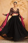 Shop_Blooming Threads_Black Lehenga Organza Hand Embroidered Floral Leaf Sequin Coin Placed Set _Online_at_Aza_Fashions