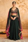 Buy_Blooming Threads_Green Lehenga Organza Hand Embroidered Floral Leaf Sequin Set _at_Aza_Fashions